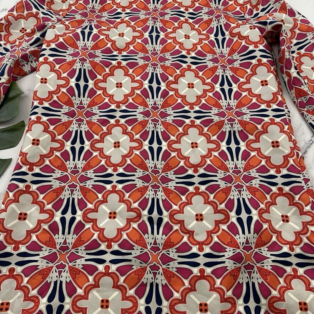 J. McLaughlin Womens Silk Shift Dress Size M Orange Pink Floral 3/4 Sleeve - Picture 11 of 12